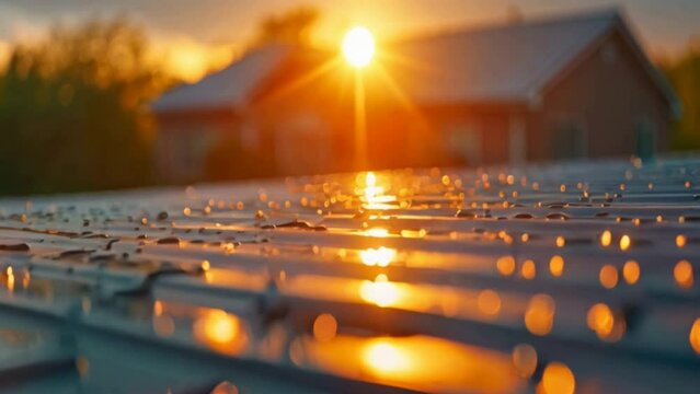 Corrugated metal roof installed in a modern house. Metal sheet roof. New Roof