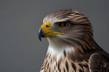 Close up of angry hawk isolated on gray.generative.ai