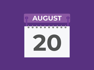 MobileAugust 20 calendar reminder. 20 August daily calendar icon template. Calendar 20 August icon Design template. Vector illustration
