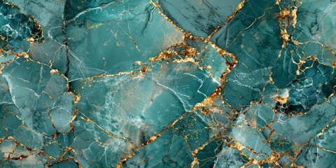 Fototapeta premium Luminous Turquoise Marble Texture with Gold Details