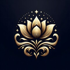 AI Generate of Luxury Lotus Flower Logo Concept Stock Vector with Dark Black Background