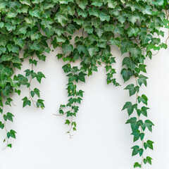 an ivy-covered white wall. Wall is clean, photo of a greenery vine, ultra details, isolated, on white background