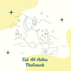 Eid al adha religious muslim festival line art design 