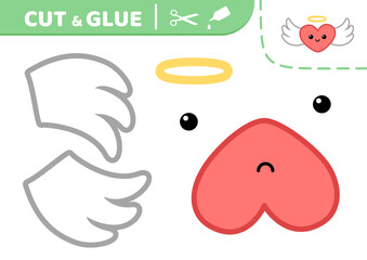 Cute angel heart. Cut and glue. Paper game. Heart. Applique. Vector