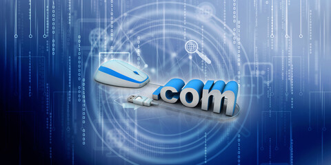 3d illustration word dot com connected mouse

