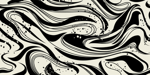 Simple monochrome abstract modern seamless pattern. Texture of wave lines, liquid background, оptical effect of the illusion of movement.