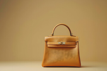 A designer handbag displayed prominently, exemplifying luxury fashion, set against an elegant ivory background with copy space for fashion boutiques or luxury goods ads