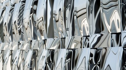 Contemporary museum, aluminum facade close-up, reflective surface, midday brightness