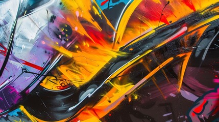 Urban alley, graffiti art close-up, explosion of colors, shaded environment 