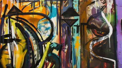 Urban alley, graffiti art close-up, explosion of colors, shaded environment