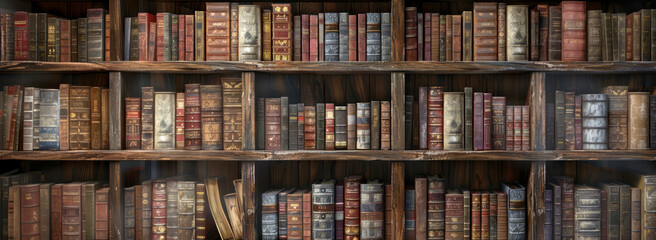 antique books in shelves, library books for study, used as background 