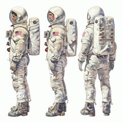 astronaut retro illustration, white background