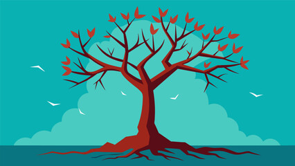 A tree with a broken branch but still standing strong and tall representing the ability to endure through difficult times.. Vector illustration