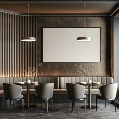 luxurious restaurant interior with a wall with a big frame