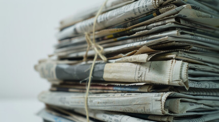a stack of old newspapers tied with a string to highlight recyclable materials