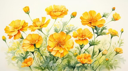 A beautiful watercolor painting of yellow buttercup flowers