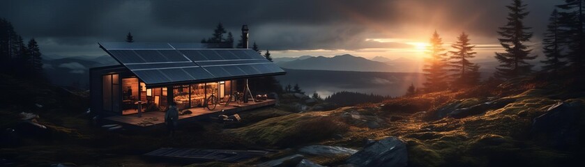 Generate a digital painting of a cozy cabin nestled in the mountains - Powered by Adobe