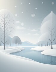 Serene winter scene with flat white snow-covered ground and bare trees using shades of gray