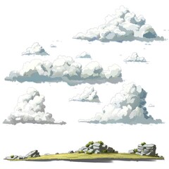 clouds  and floating islands for kids game on white background