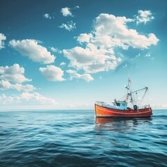 fishing boat over sea and blue sky