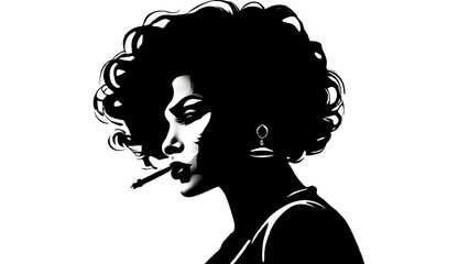 AI Generated Illustration of Seductive Smoke: Curly-haired Seductive Girl 