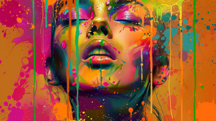 Grunge Glamour: Colorful Illustrated Beauty. Generative AI