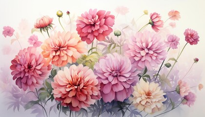 A beautiful watercolor painting of pink and white flowers
