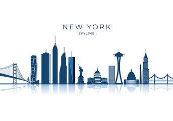 Fototapeta premium New York skyline vector silhouette. Black and white silhouette of New York city, USA. Vector template for your design.