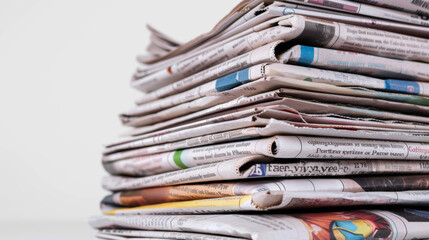 A stack of folded newspapers, highlighting the concept of paper recycling