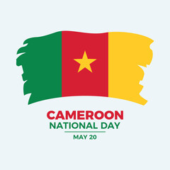 Cameroon National Day poster vector illustration. Grunge Cameroon flag icon vector. Paintbrush Cameroon flag graphic design element. Template for background, banner, card. May 20. Important day