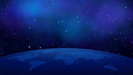 Map of the global world. Earth space background at night vector. Nebula with stars and earth.