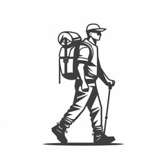 walking backpacker logo design black line art