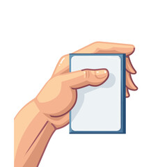 Hand holding blank card ready branding, human grip presenting empty space. Male hand showing vertical business card, professional mockup design. Caucasian skin, closeup view, empty mockup template