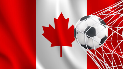 Canada Football Cup. Canada Flag style concept isolated with football in net vector illustration. Modern Football vector with Canada Flag concept.