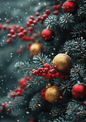 Christmas balls on fir branches