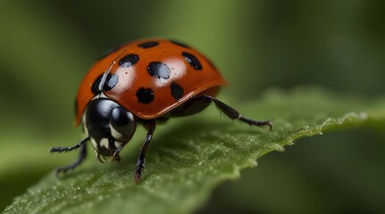 Fototapeta premium Macro photograph ya vibrant red ladybug adorned with.generative.ai