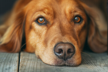 A close up of a brown golden retriever dog