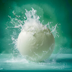 Ice cream Splash Against Deep Green Background
