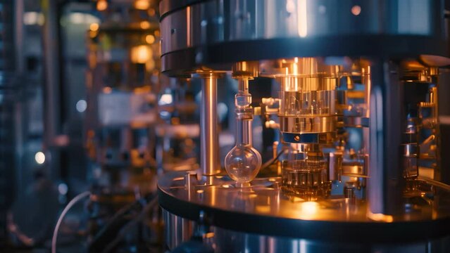 A detailed view of a mechanical device at work within the confines of a manufacturing plant, A quantum computer in a high-tech laboratory