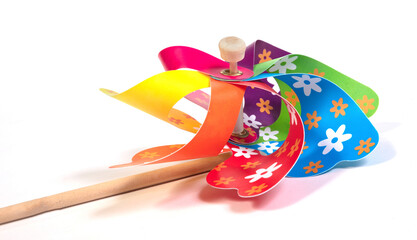 Colorful pinwheel, spinning toy with wooden stick