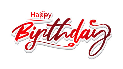 Happy birthday red typography text with balloons and hearts illustration