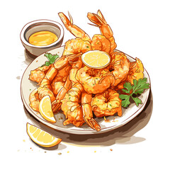 Hand drawn  fried shrimp  llustration 