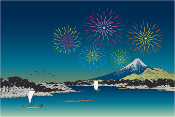浮世絵　花火 夏祭りイメージイラスト