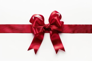 red ribbon with red bow on white background