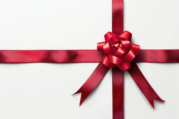 red ribbon with red bow on white background