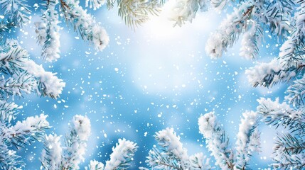 winter pine branches the snow. Christmas background