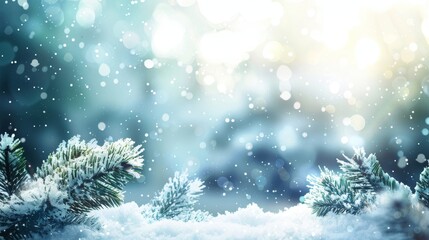 winter pine branches the snow. Christmas background