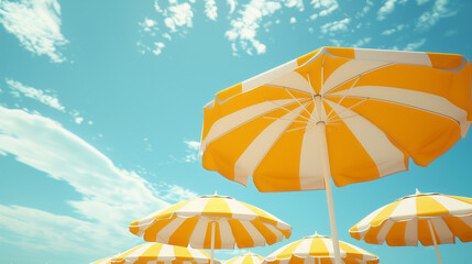 Yellow beach umbrellas on a sunny day.