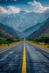 Fototapeta premium Travel a scenic highway through majestic mountains, revealing breathtaking landscapes and untouched nature.