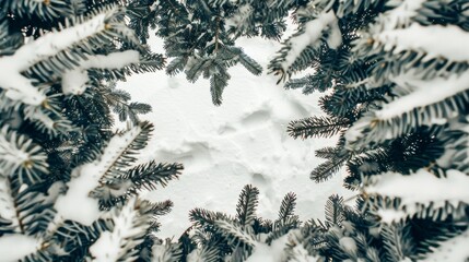 winter pine branches the snow. Christmas background